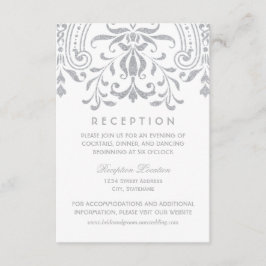 Mottagning Silver Glitter Vintage Damask Tilläggskort