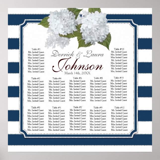 Mottagning Sittdiagram - vit Hydrangeas Poster (Framsidan)