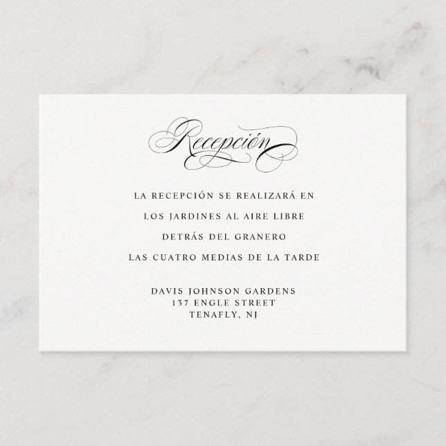 Mottagnings- och adresskort på spanska tilläggskort (Framsida)