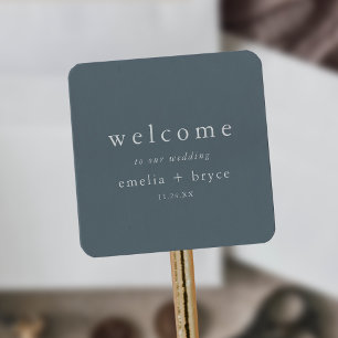 Mottagningsblocket EMELIA Rustic Minimal Navy Bröl Fyrkantigt Klistermärke