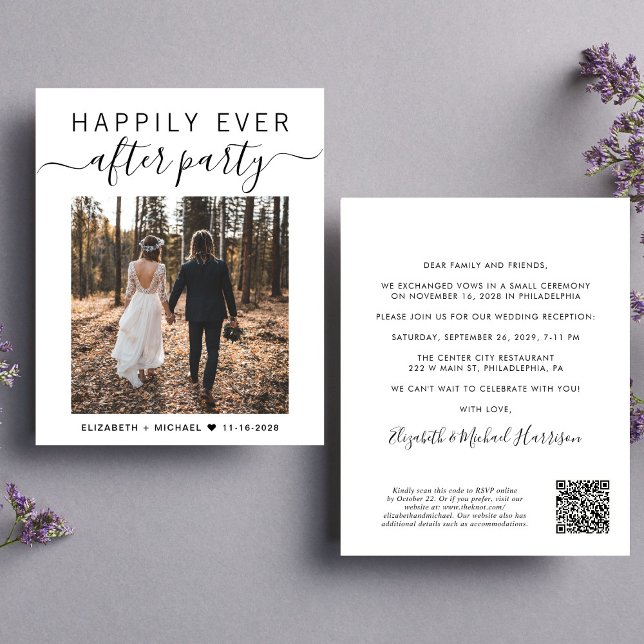 Mottagningsinbjudan för fotobröllop med QR-kod (Upload you photo and input your wedding website address to create a QR code)