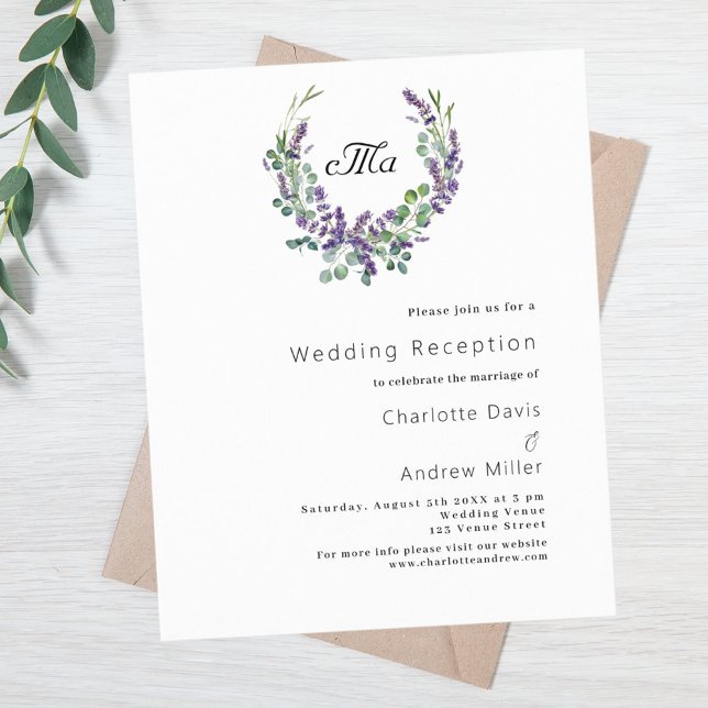 Mottagningsinbjudan för Lavender-budgetbröllop (Skapare uppladdad)