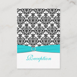 Mottagningskort för Aqua, White and Black Damask Tilläggskort