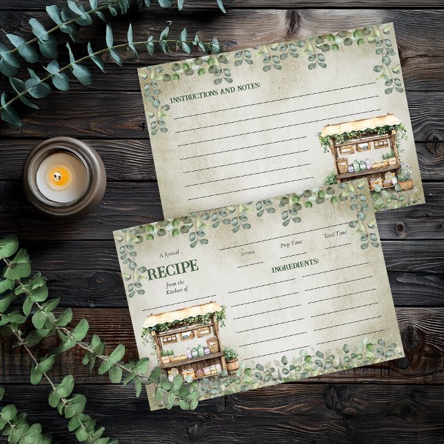 Mottagningskort för jordbrukarens marknadsställnin inbjudningar (Farmer's Market Farm Stand Recipe Card - Print | Digital Download (Fresh Off the Market Collection))