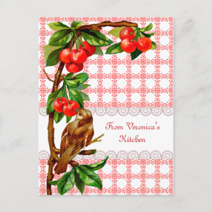Mottagningskort för land Vintage Bird and Cherries Vykort