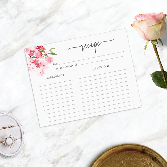 Mottagningskort för rosa Blommigt (Red and Pink Roses Floral Recipe Card for Bridal Shower by Painted Paperie
)