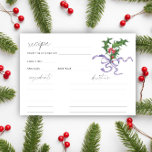 Mottagningskort för Winter holly gren<br><div class="desc">Elegantens vinterMöhippa. Vattenfärgschristmas holly gren dekorerad med lila band. Vinter holly gren. Gren av kyssar. Matchande objekt är tillgängliga.</div>