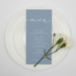 Mottagningsmeny för Dusty Blue Modern Elegant bröl Meny<br><div class="desc">Den moderna menyn med elegant har en dammig blå och vit design. Anpassa till händelsens meny med den lättredigerade mallen med ett typsnitt för eleganten och ett typsnitt för seriffer. Checka ut matchande objekt i samlingen "Dusty Blue Modern Elegant".</div>