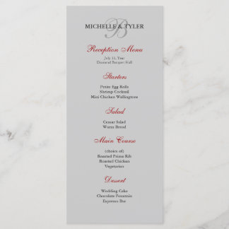 Mottagningsmeny för Silver & Red Monogram Meny