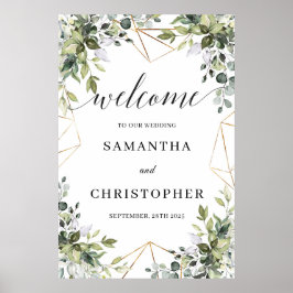 Mottagningsskylt för grönbläcket bröllop poster