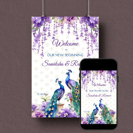 Mottagningsskylt för Peacock lila blommor indisk b Poster