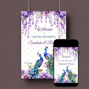Mottagningsskylt för Peacock lila blommor indisk b Poster