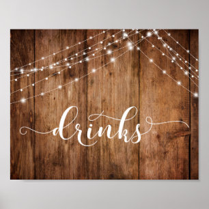 Mottagningsskylt för Rustic Wood & Ljus Drinks Rec Poster