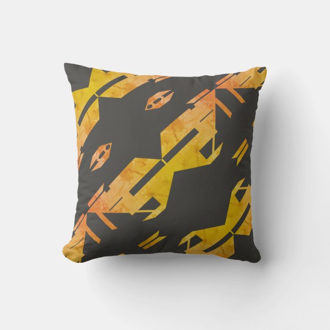 Mottated Guld Orange on Charcol Diagonal Abstrakt Kudde (Framsida)