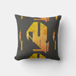 Mottated Guld Orange on Charcol Tribal Abstrakt Kudde