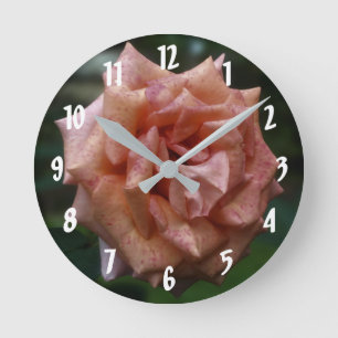 Mottated Peach Ro Flower Rund Klocka