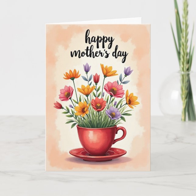 Mottled Floral Tea Cup Card Kort (Framsida)