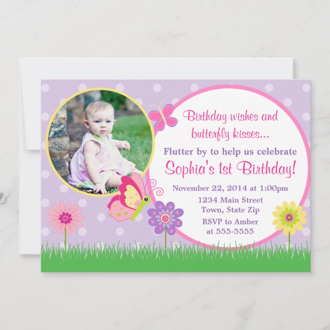 Mottoarkort för fjäril på födelsedagen 5x7 inbjudningar (Framsida)