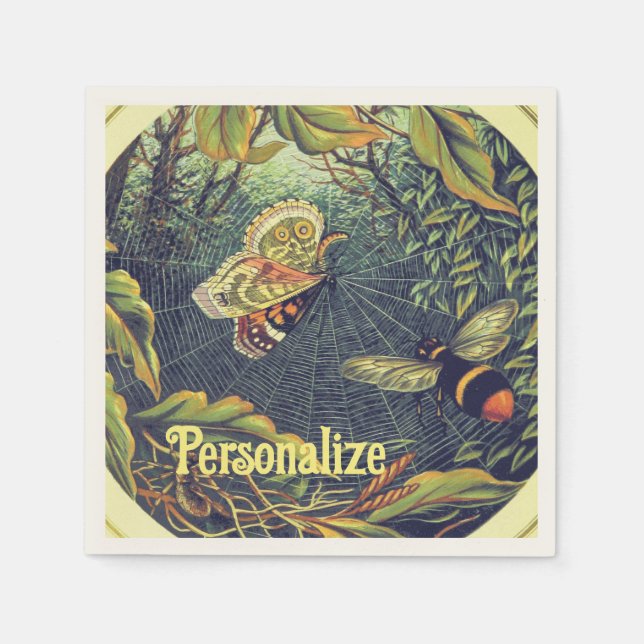 Mottovägens illustration av spindelnätet bin vinta pappersservett (Framsidan)