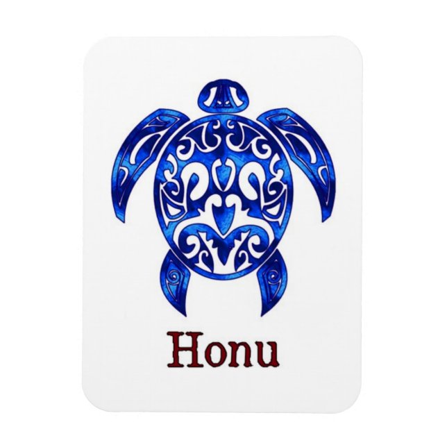 Moukling Blue Hawaiian Sea Turtle on White Magnet (Vertikal)