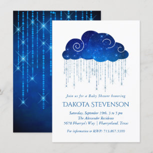 Moukling Rain Bold Royal Blue Baby Shower Inbjudningar