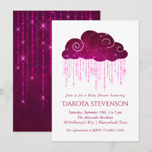 Moukling Rain   Mörk Rosa Monokrome Baby Shower Inbjudningar