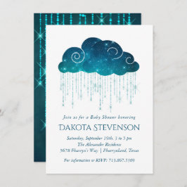 Moukling Rain | Turkos och White Baby Shower Inbjudningar