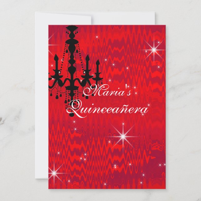 Moukling Red med Chandelier a Stars Quinceanera Inbjudningar (Framsida)
