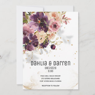 Moukling Violet & Mauve Wedding bjudande Meddelande