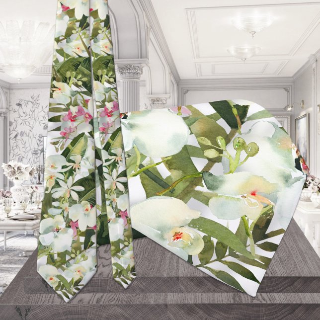 Moukling White Orchid Bröllop Tropical Neck Tie Slips (Skapare uppladdad)