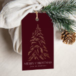 Moukling Winter Gräs God jul Presentetikett<br><div class="desc">Modern och elegant helgdag-märkre med en snöfaux-guld-folie gräs träd med burgundbakgrund (eller färg efter eget val). "God jul" visas i ett vitt,  modernt serif-teckensnitt med namnet eller anpassningsbarna nedan.</div>