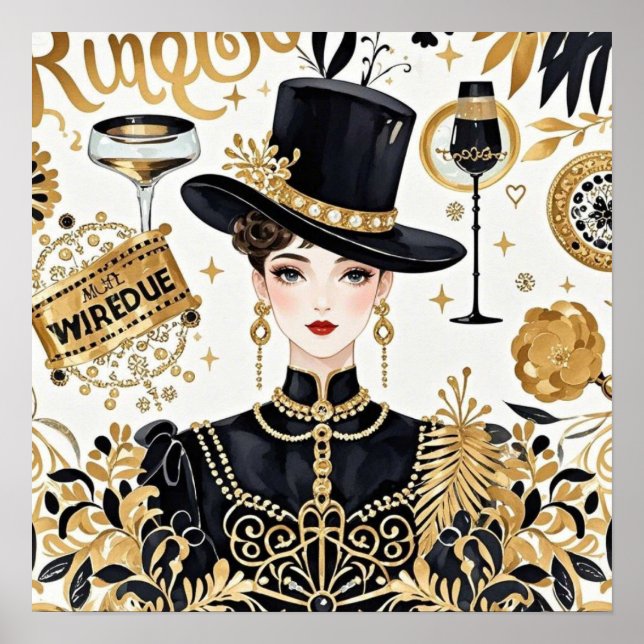 Moulin rouge-stil, svart och guld, Rik lyx Poster (Framsidan)