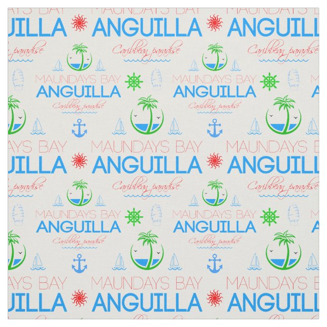 Moundays Bay, Anguilla Färg Text, Bilder Mönster Tyg (Provkarta)