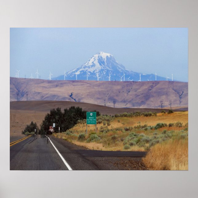 Mount Adams och Vind Turbines, Oregon Poster (Framsidan)