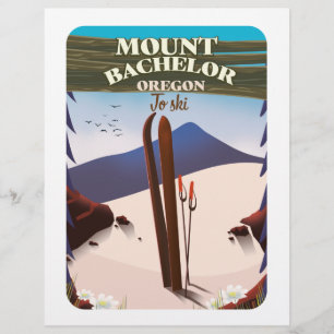 Mount Bachelor Oregon skid rekreationsaffisch Brevhuvud
