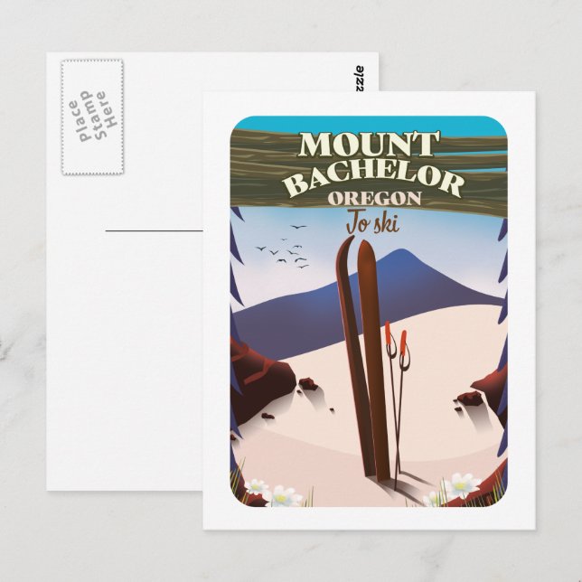 Mount Bachelor Oregon skid resa affisch Vykort (Fram/baksida)