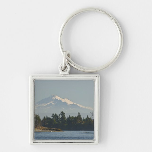 Mount Baker dominerar landskapet Fyrkantig Silverfärgad Nyckelring (Framsidan)