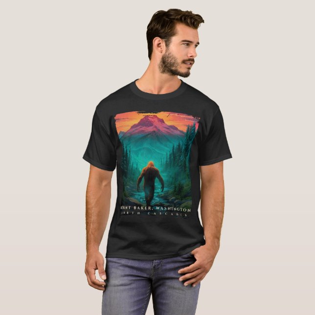 Mount Baker Washington Sasquatch Scenic T-Shirt bl (Hel framsida)