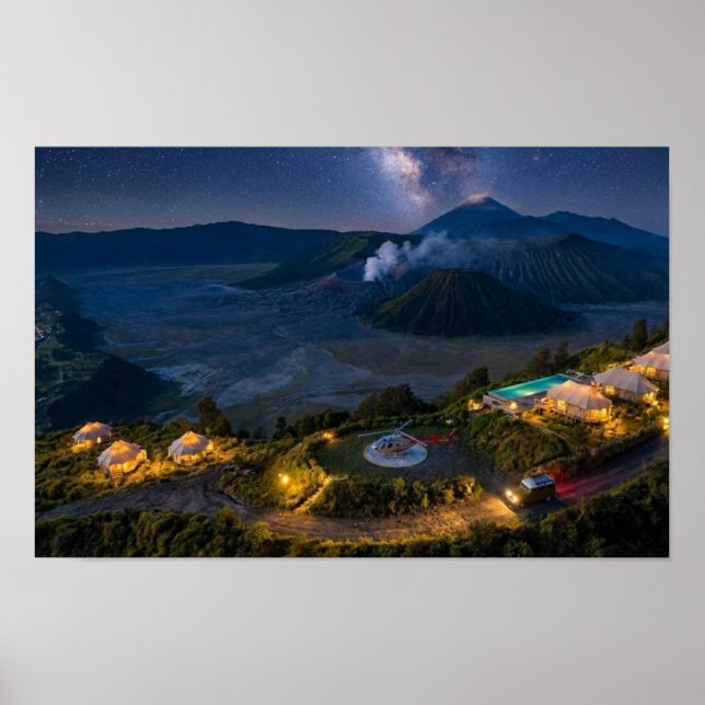 Mount Bromo Aerial Night Volcano Luxury Wall Art Poster (Framsidan)