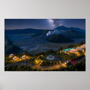 Mount Bromo Flygande Natt Vulkan Lyxig Väggkonst
