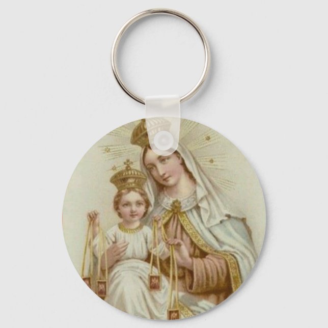 Mount Carmel Virgin Mary Jesus Brown Scapular Nyckelring (Framsida)