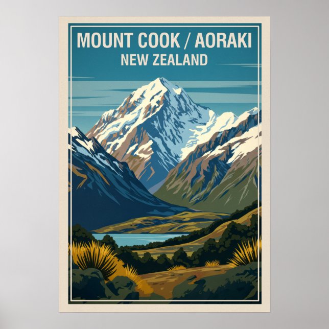Mount Cook (Aoraki) Nya Zeeland V03 Poster (Framsidan)