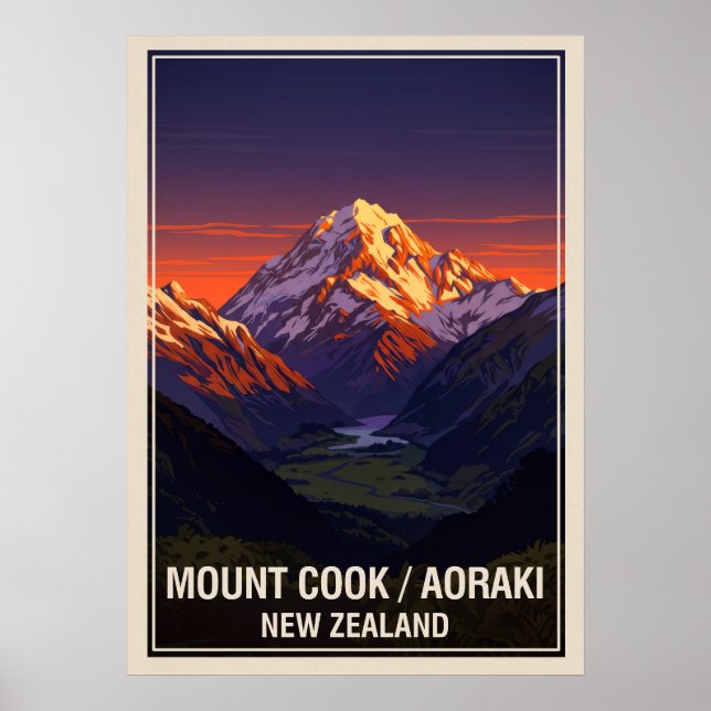 Mount Cook (Aoraki) Nya Zeeland V06 Poster (Framsidan)