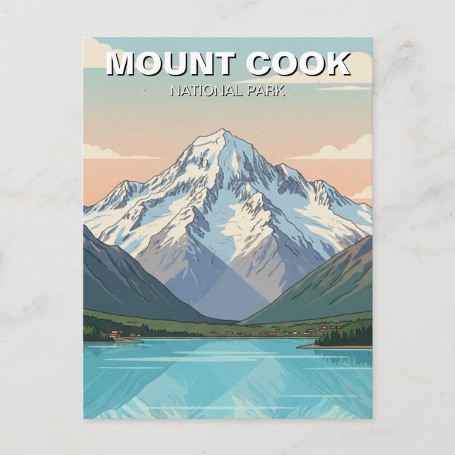 Mount Cook nationalpark Nya Zeeland vykort (Framsida)