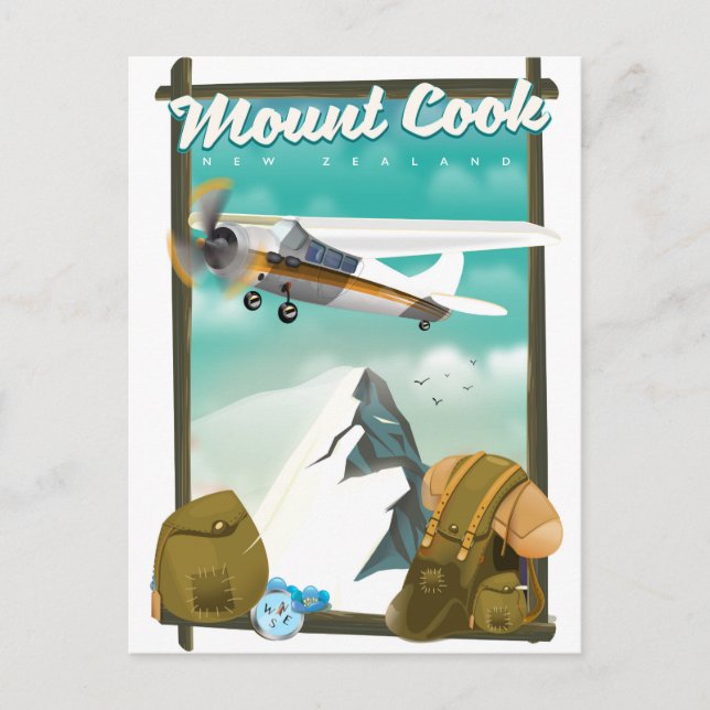 Mount Cook Nya Zeeland resaffisch Vykort (Framsida)