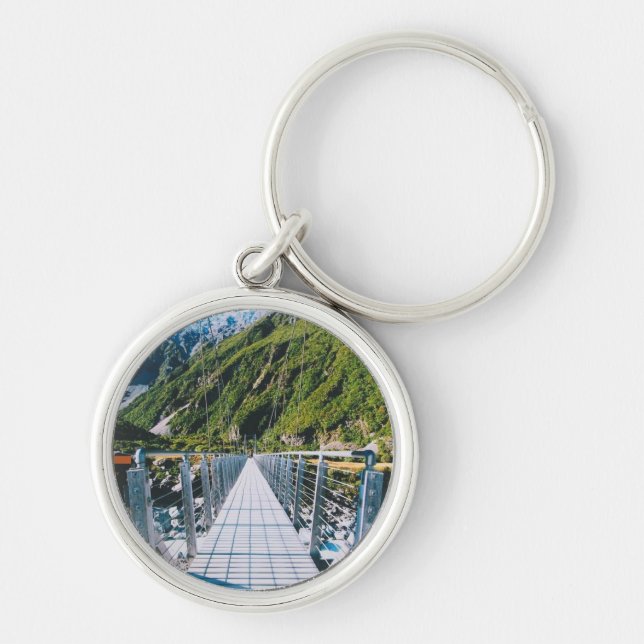Mount Cook - Nya Zeeland Rund Silverfärgad Nyckelring (Framsidan)