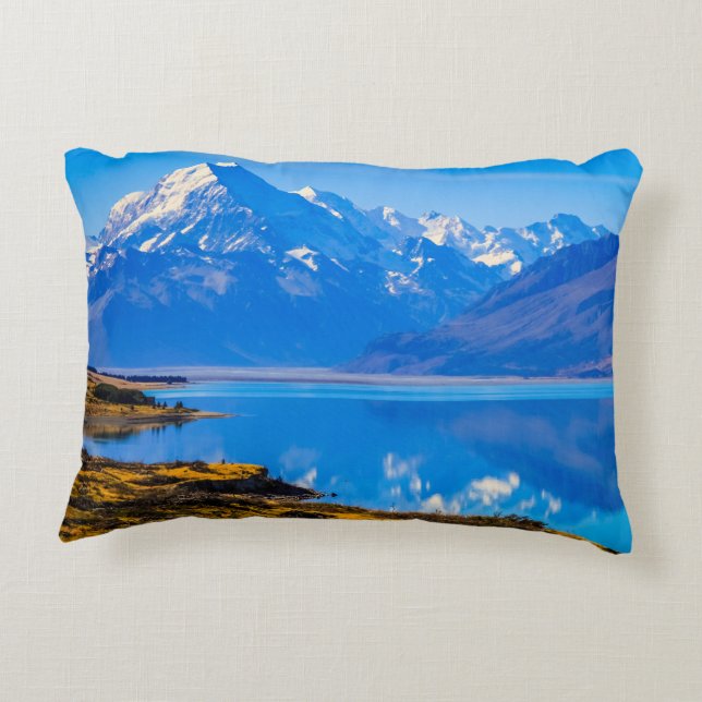 Mount Cook Overlook Sjö Pukaki, NZ Prydnadskudde (Baksidan)