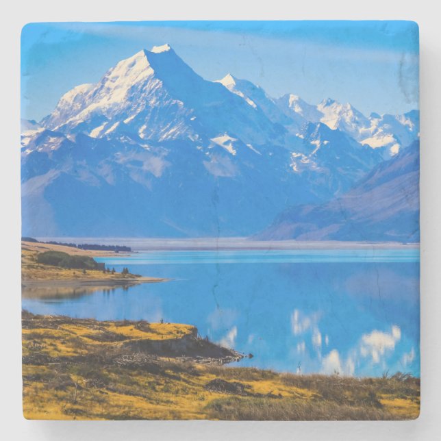 Mount Cook Overlook Sjö Pukaki, NZ Stenunderlägg (Framsidan)