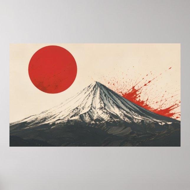Mount Damavand Minimalistisk Väggkonst – Röd Sol A (Framsidan)