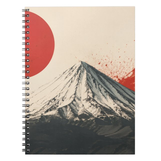 Mount Damavand Minimalistisk Väggkonst – Röd Sol A Anteckningsbok (Framsidan)